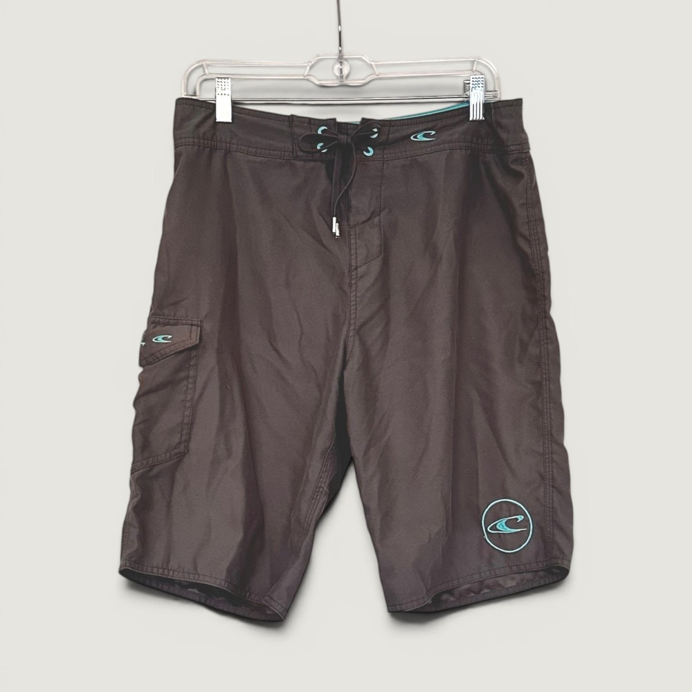 O'Neill Men's Boardshorts Size 31 Gray Turquoise Logo Surf Swim Trunks